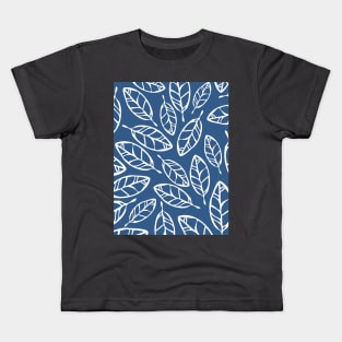 Navy blue with white leaves print Kids T-Shirt